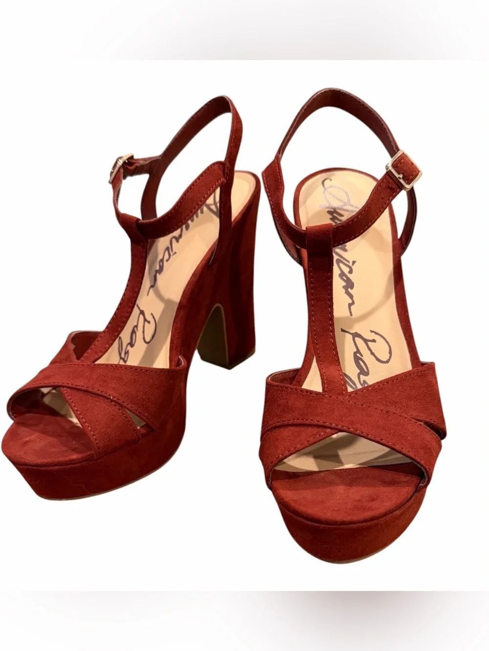 American Rag Rust Suede Platform T-Strap Sandals